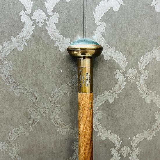 Antique Brass Clock Handle Walking Stick: Gentleman s Cane,91.44 cm
