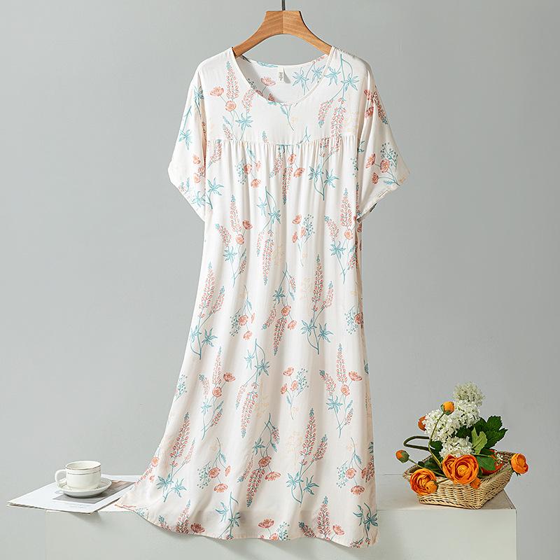 Damen Sommer Süßes Nachthemd für Damen Locker Hauskleidung Blumendruck Nachtwäsche für Damen Nachthemd Kirschen Aufdruck Loungewear Nachthemden