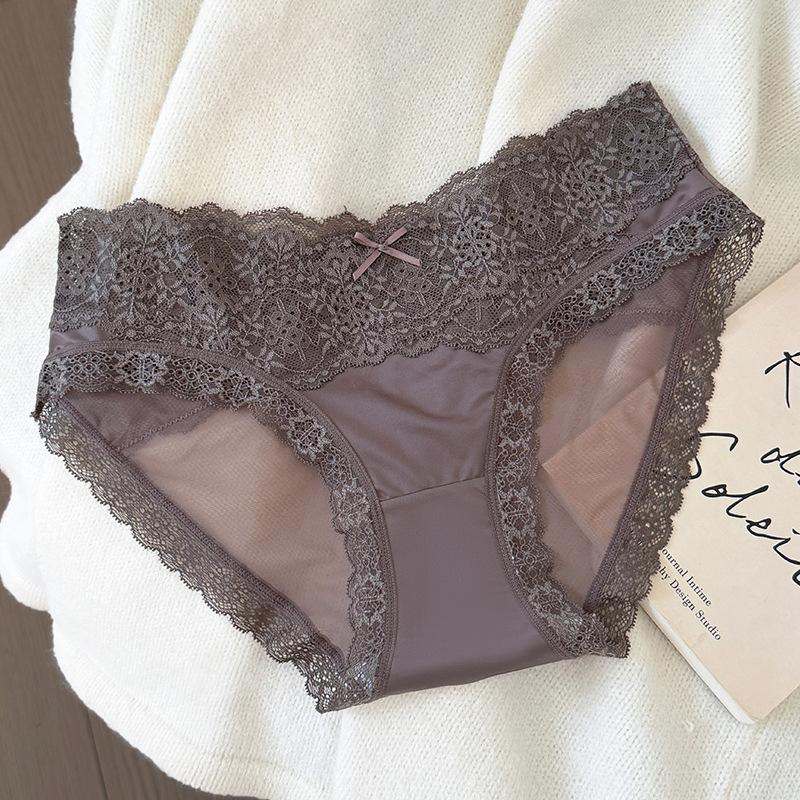 

Ladies Summer Sexy Lace Ice Silk Breathable Non-trace Cotton Crotch Triangle Briefs XL кавовий/сірий