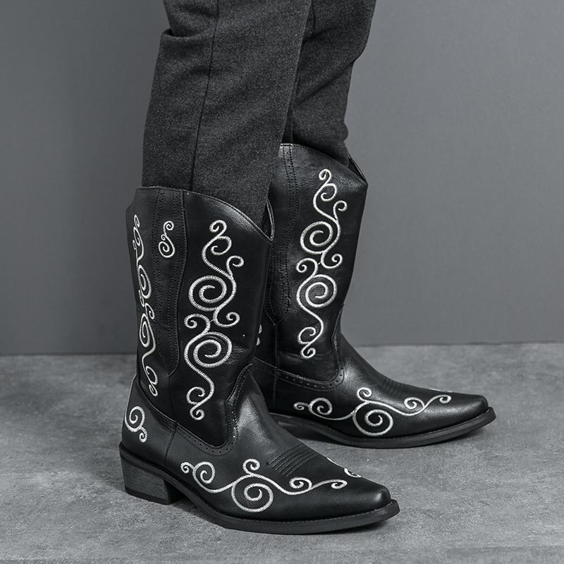 Men s Western Cowboy Boots with Embroidered Ethnic Clouds, Large Size 43 коричневый