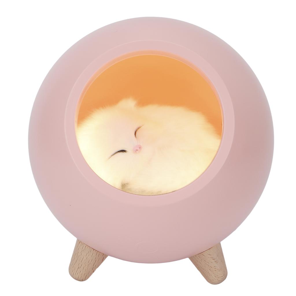 Warm Sleeping Night Lamp LED Bedside Light USB Charging Nursery Night Light with Cat Doll