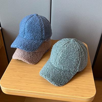 Autumn and Winter Thickened Version of Delicate Teddy Velvet Baseball Hat for Women Electric Car Windproof Solid Color Baseball Cap for Men