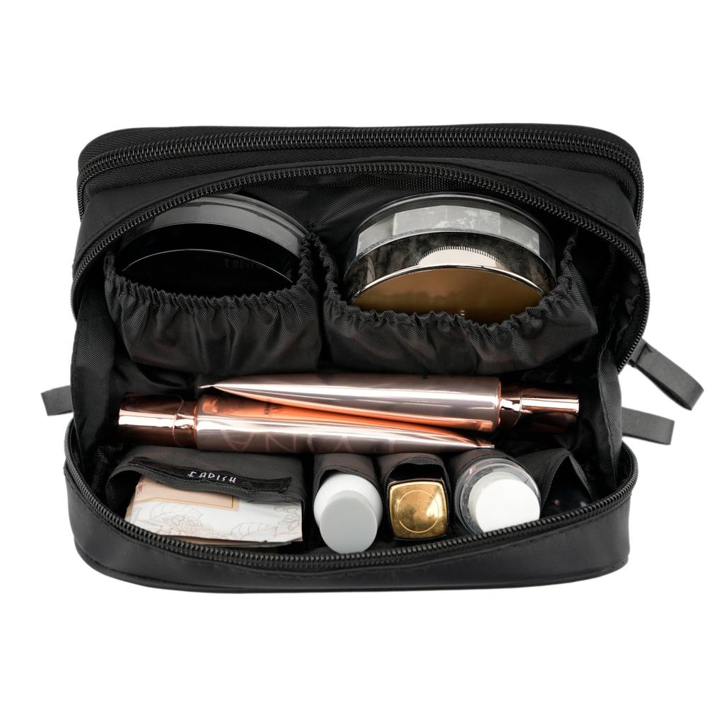 Hongzhanfa Double Zipper Makeup Functional Cosmetic Storage Organizer Double-Layer Pouch,