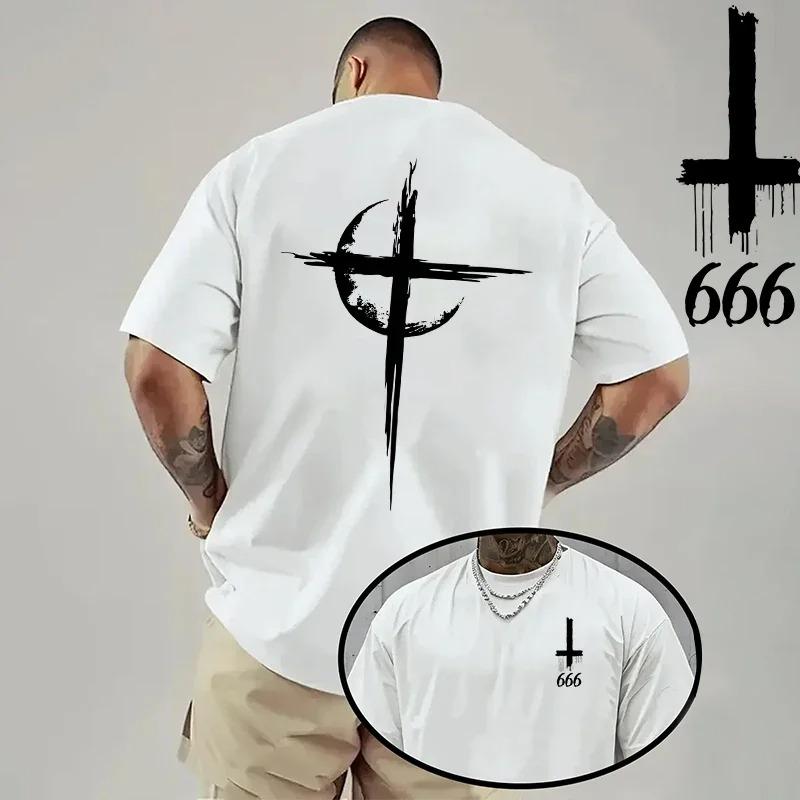 Hot 2026 Unisexs Tshirt Spring Summer Daily Casual Fashion Short Sleeve 8 Styles Satan Inverted Cross Prints Patterns Oversize