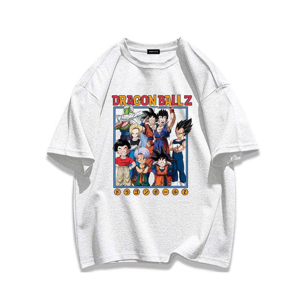 Heavy Cotton High Street Cartoon Dragon Ball Short-sleeved T-shirt Couple Clothing Summer Men's and Women's Casual Loose Top
