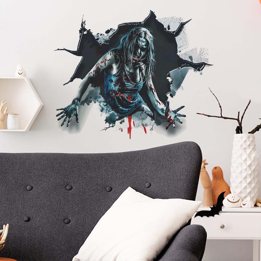 Halloween Broken Wall Thriller Female Ghost Holiday Decoration Bedroom Living Room Beautify Wall Stickers