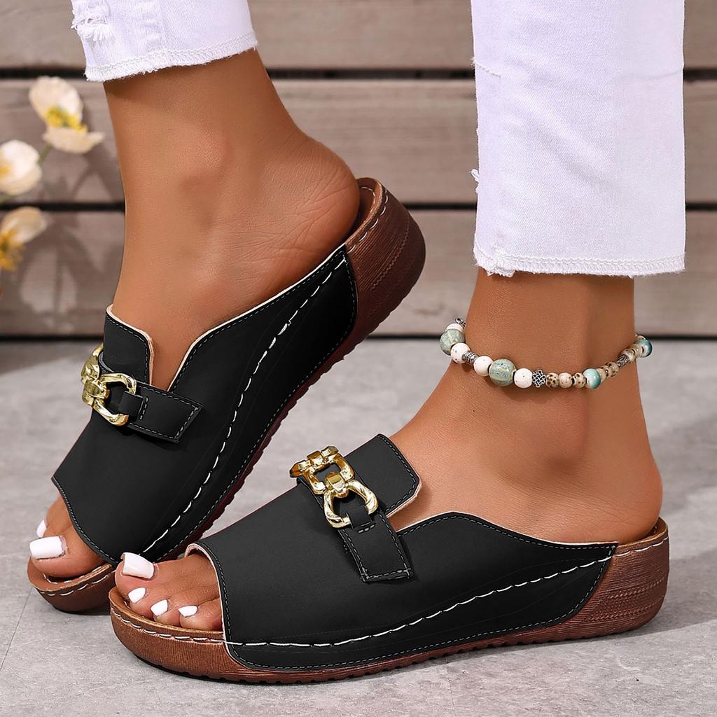 Open Toe Wedge Slippers For Women Summer Fashion Slippers Metal Buckles Platform Sandals Outdoor Beach Woman Shoes Slides