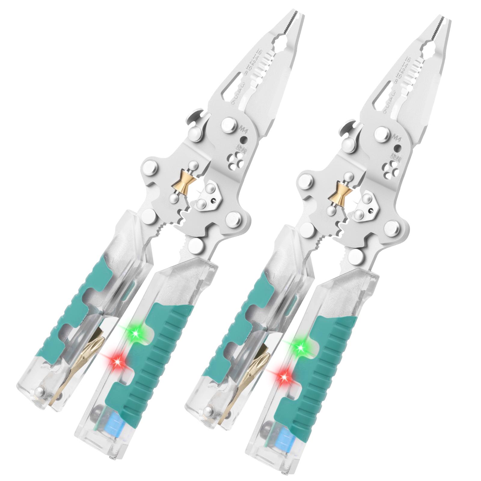 

2 шт. Инструмент для снятия изоляции с проводов с тестером напряжения Многофункциональный инструмент для резки кабеля Инструмент для обжима Электрические плоскогубцы для резки Стриппер