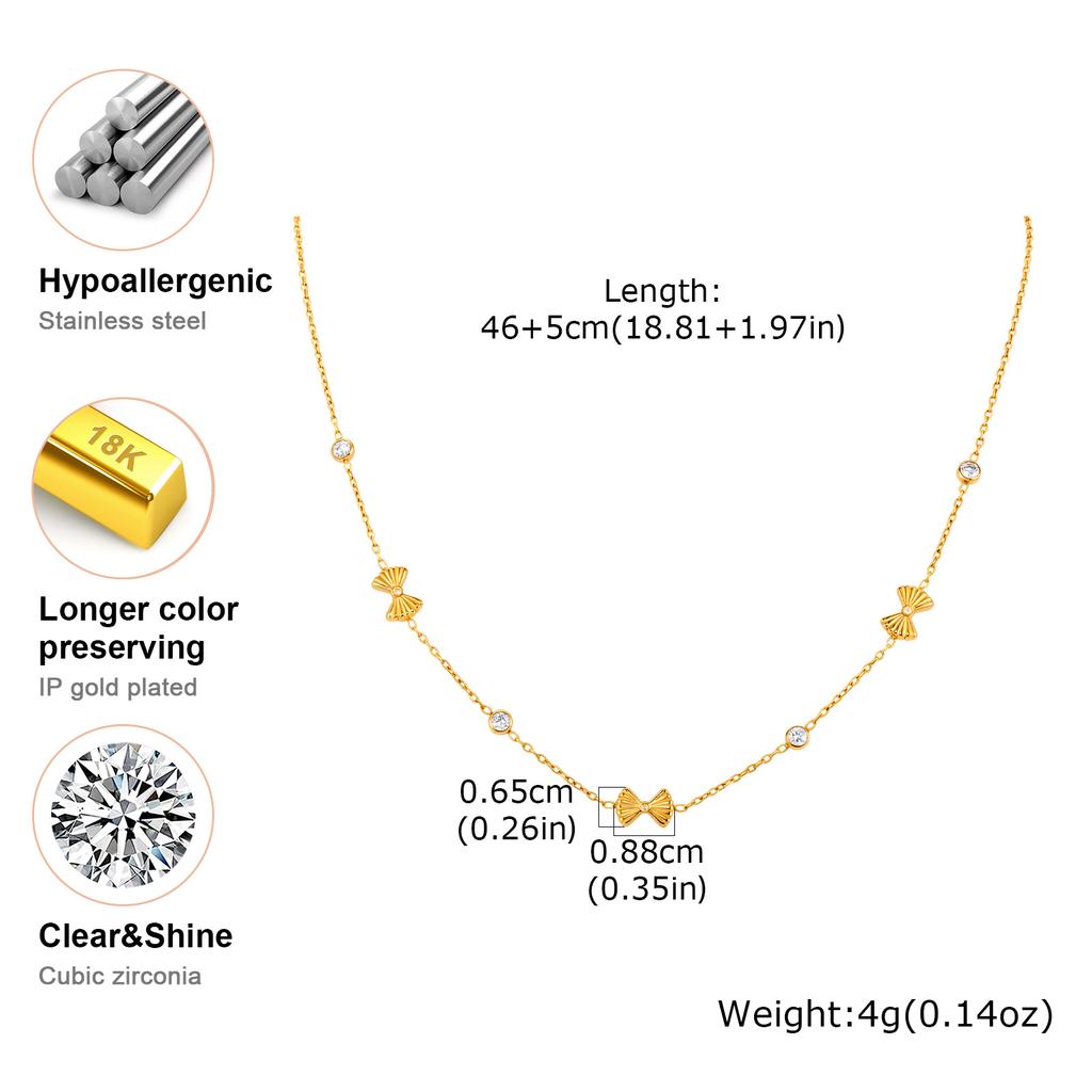 Stainless Steel Bowkont Zircon Necklace Women's Bow Necklaces Chic Party Wedding Jewelry Gift