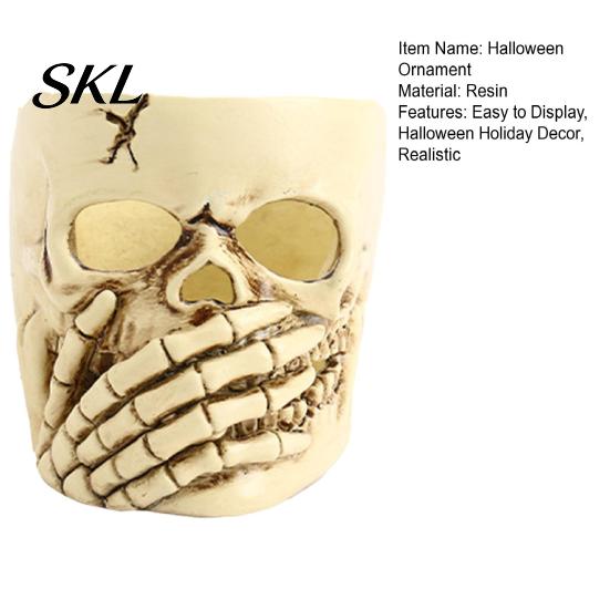 Realistic Halloween Ornaments Skull Candle Holder Decor, Resin Gothic Table Ornament, Spooky Shelf Reusable Decor for Party Home, Trick or Treat