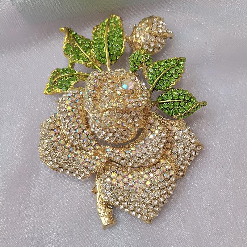 Exaggerated Floral Rhinestone Rose Brooch - Large Size Fashion Accessory