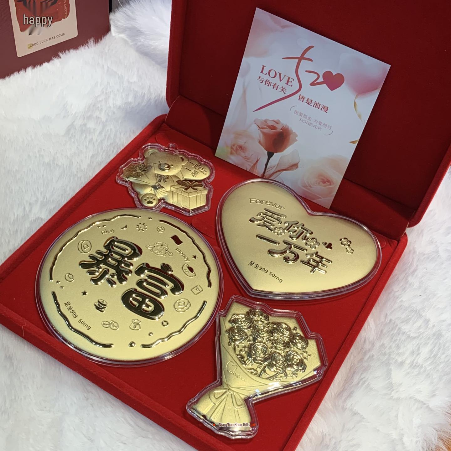 

999 Fine Gold Rose Bouquet Ingot Ornament Gift Box for Girlfriend or Wife - Qixi Festival Happy Valentine s Day Set