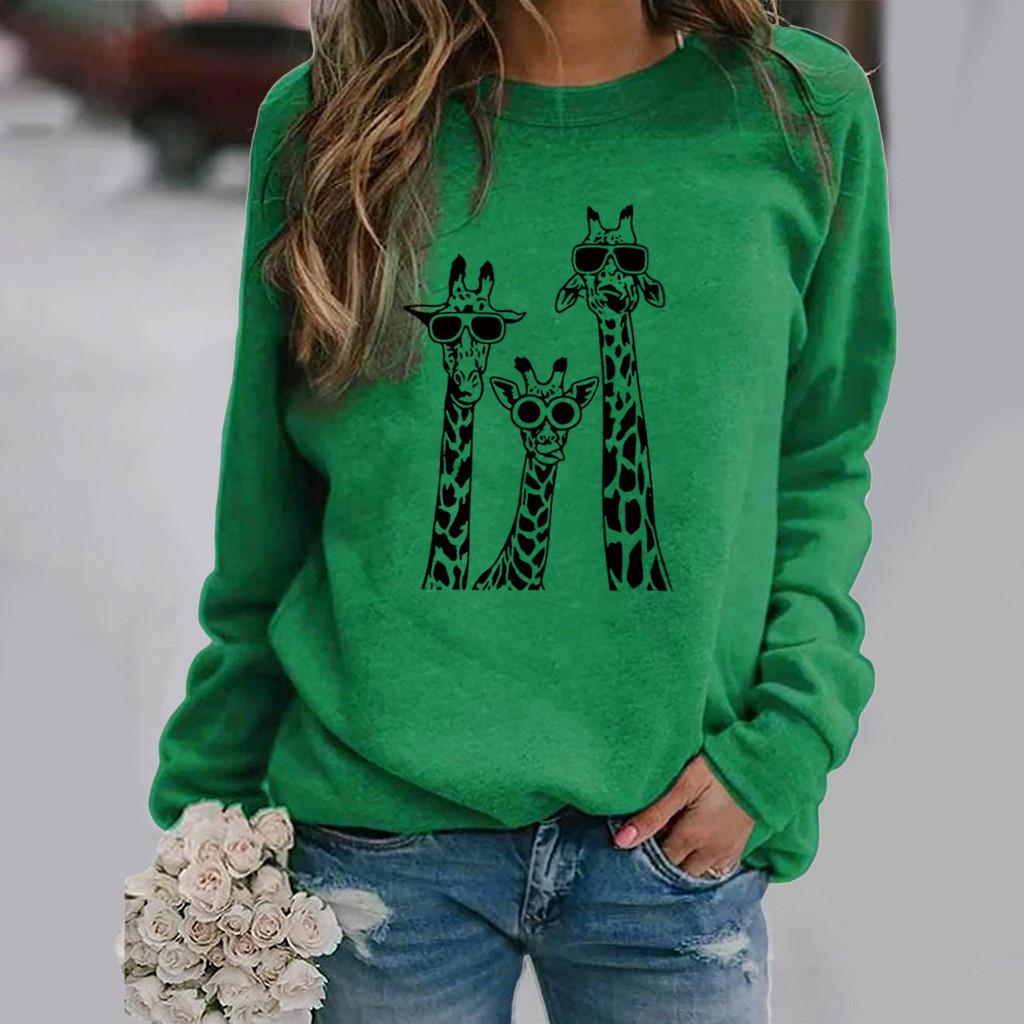 Giraffe Pattern Long Sleeve Round Neck Women's Sweatshirt