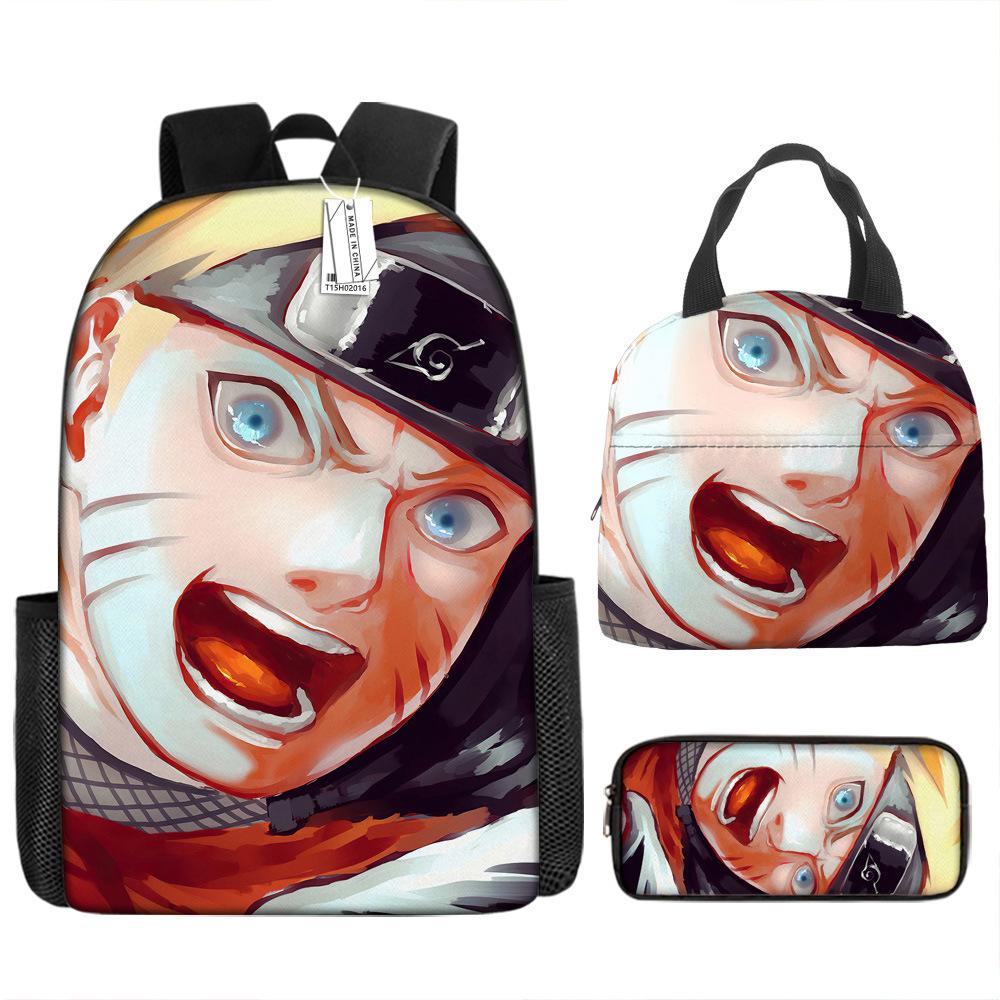 Naruto Schoolbag Elementary School Boys Large Capacity Schoolbag Lunch Bag Pencil Case Three-piece Set