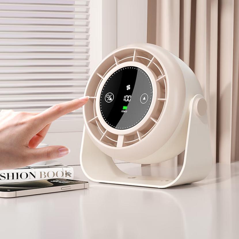 SUOYING Desktop Mini Fan USB, Air Cooler, Small Rechargeable High-Speed Turbine Booster, Portable Long Battery Life, Beige