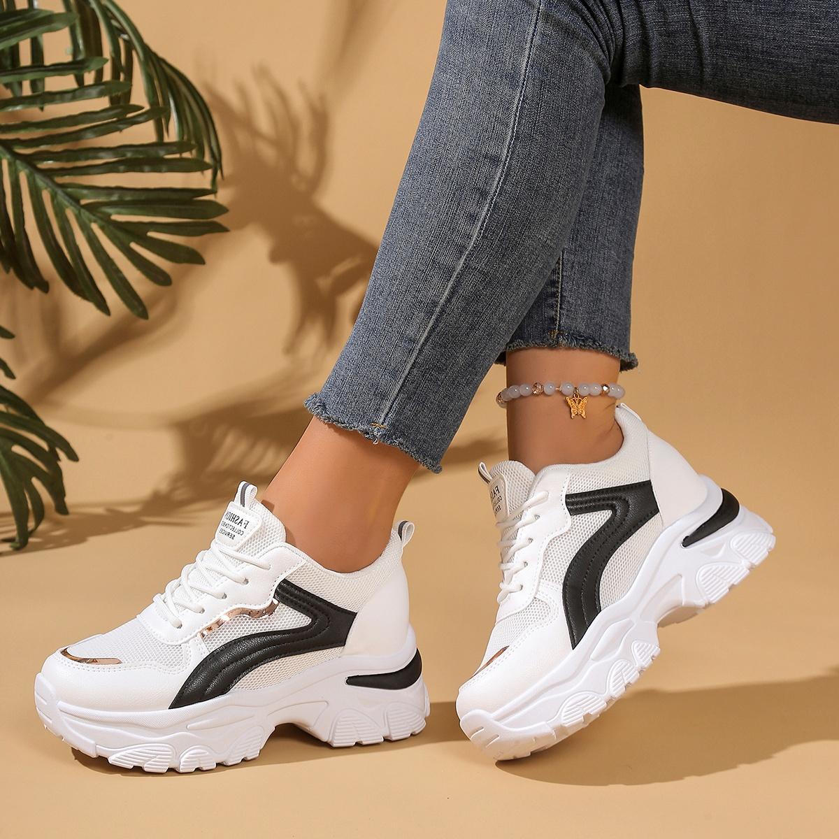 

Spring/Autumn Lace-Up Non-Slip Walking Shoes Fashion New Round Toe Thick Sole Sexy Comfortable Casual Sneakers For Women 35