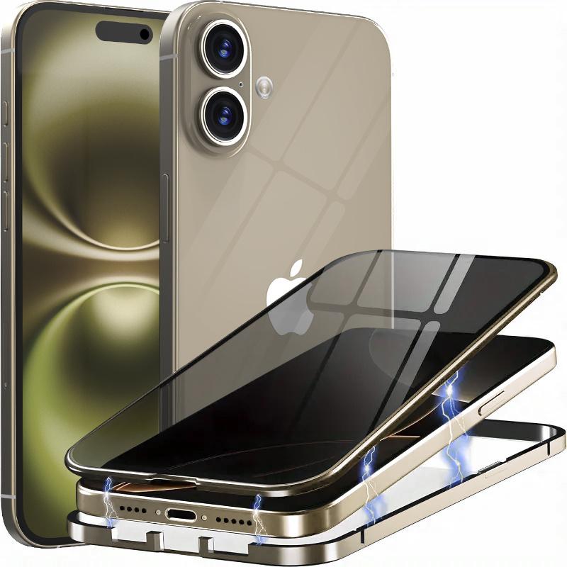 Metal Magnetic Privacy Phone Case For Iphone 17 16 15 14 13 12 11 Pro Max Plus XS 8 7 Anti-Peep Tempered Glass Lens Protection