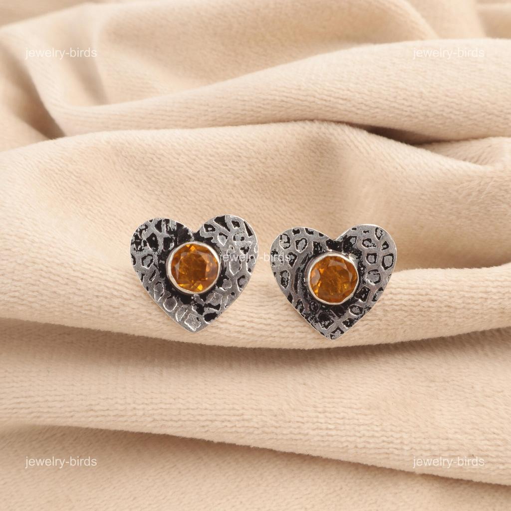 Citrine Gemstone Daughter Gift Push Back Boho Stud Earrings 925 Sterling Silver EE-143-5
