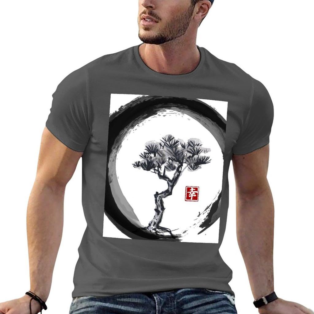 Japanese Pine Tree in Enso Zen Circle Vintage Japanese Ink TShirt PerforUnisexce Workout Short Sleeve Tee