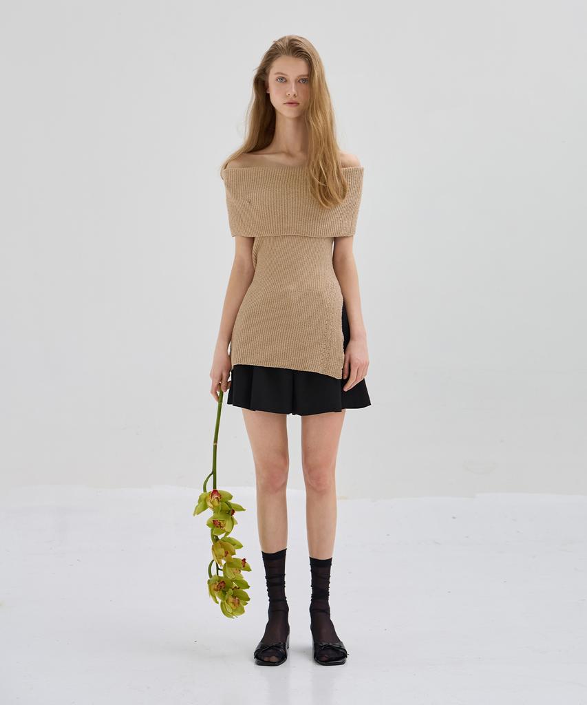 ODS Muse Drape Off-Shoulder Knit (Beige)