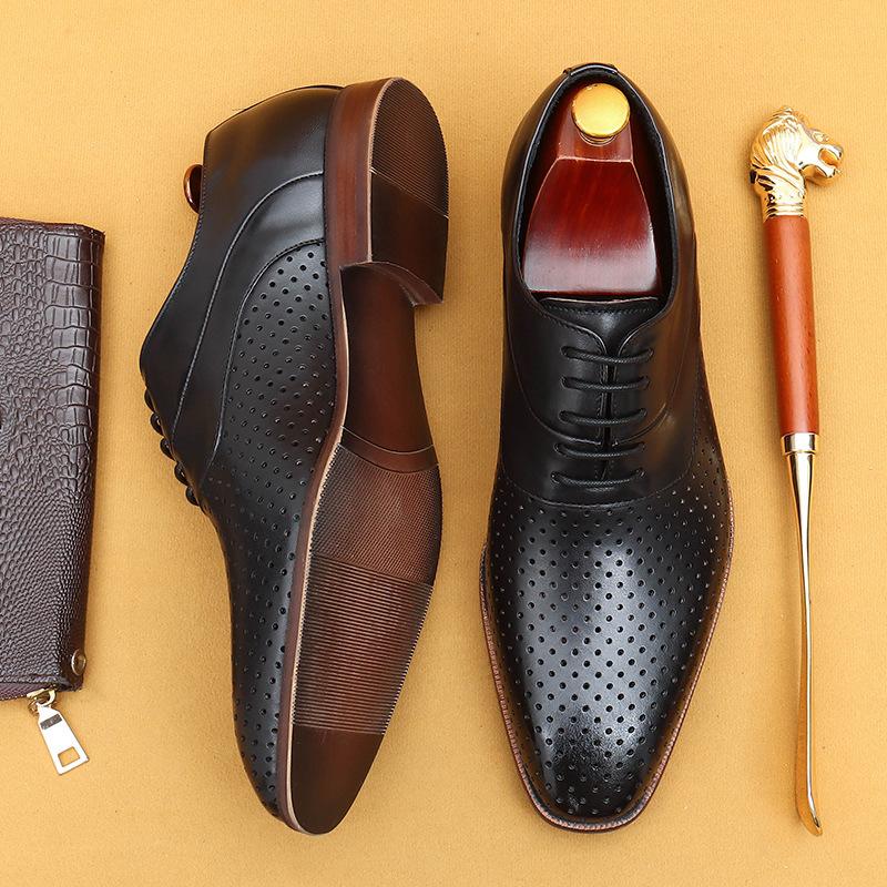 Summer Casual Leather Shoes Hollow Men'S Shoes Real Cowhide Breathable Business Dress Cool Leather Shoes