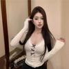 Chic V-Neck Lace Trim Bowknot Long Sleeve T-Shirt - Women's Spring Style