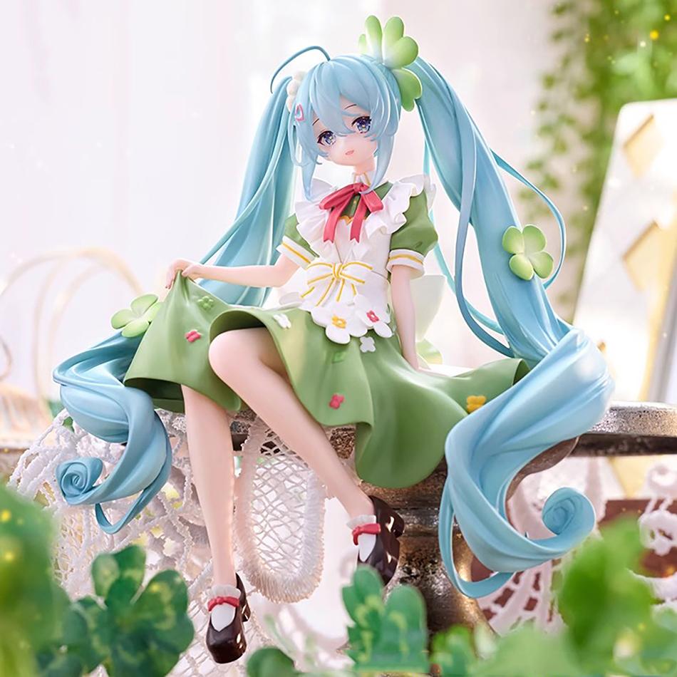 Anime Beautiful Girl Hatsune Miku Flower Fairy-Four-Leaf Clover PVC Animation Peripheral Desktop Decor Cute Ornaments Model Playthings