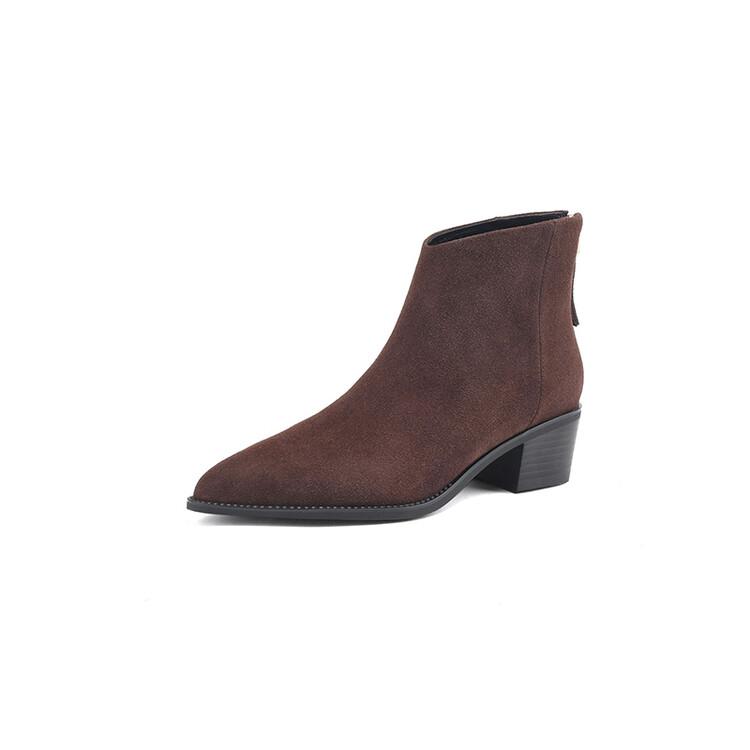 Fashion New Autumn Cow Suede Women Boots Pointed Toe Chunky Heel Boots for Women Winter Boots Women Versatile Ankle Boots Zapatos Mujer