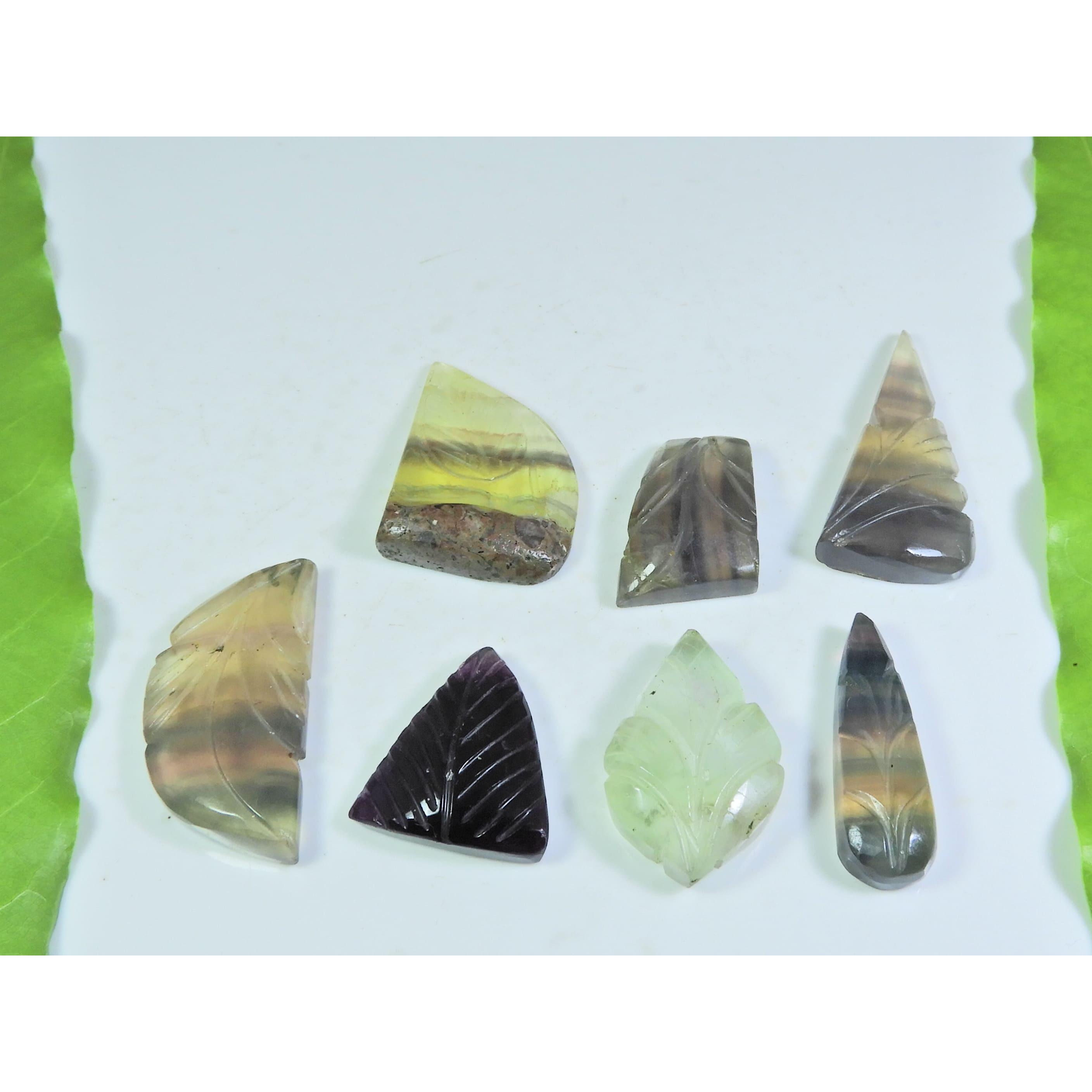 

Natural Fluorite Carving Multi Colour Fancy Cabochon Loose Gemstone 7Pcs Lot A-289