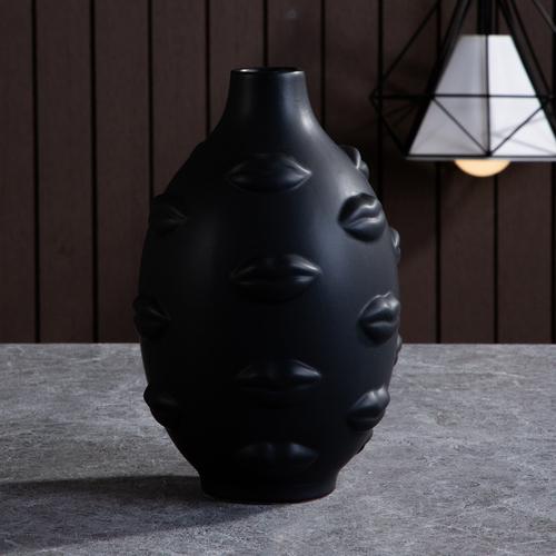 Nordische Keramik-Gesichtsvase Modernes Wohnzimmer Lippenblume Leichter Luxus Ausdruck Halbes Gesicht Dekoration Heimdekorationszubehör