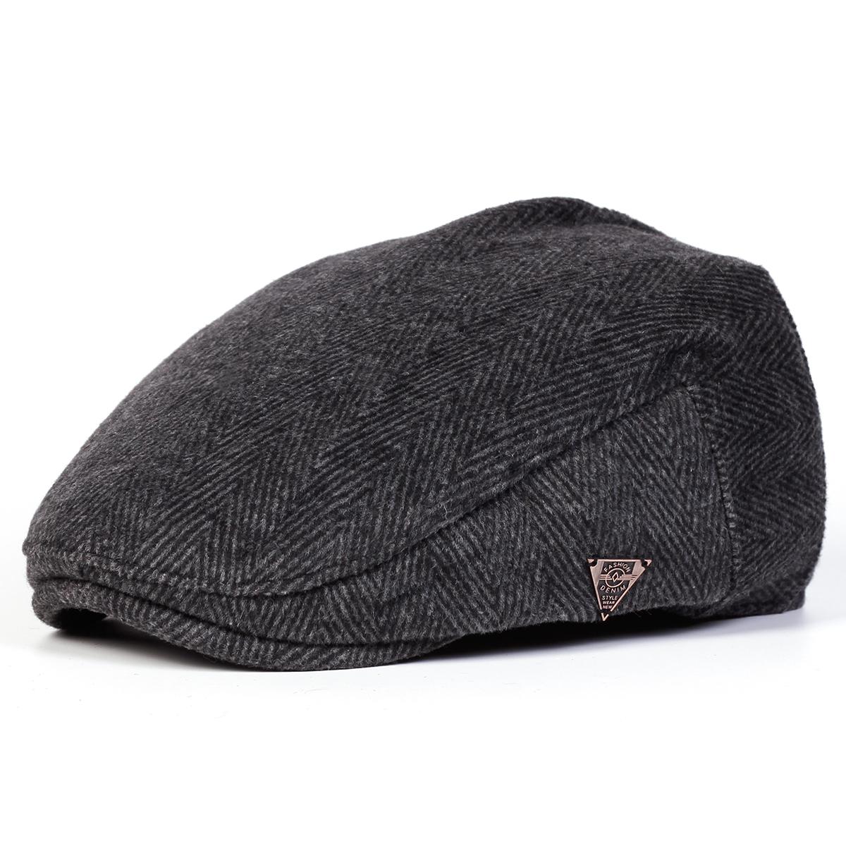 

Unisex FASHION DENIM Letter Label Herringbone Beret Hat Men and Women Painters Hats Autumn and Winter Warm Berets Flat Caps темно серый