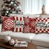 1/4Pcs Red Christmas Pillowcase, Multi Shaped Snowflake Cushion Cover, Holly Leaf Christmas Greeting Design, Party Decoration