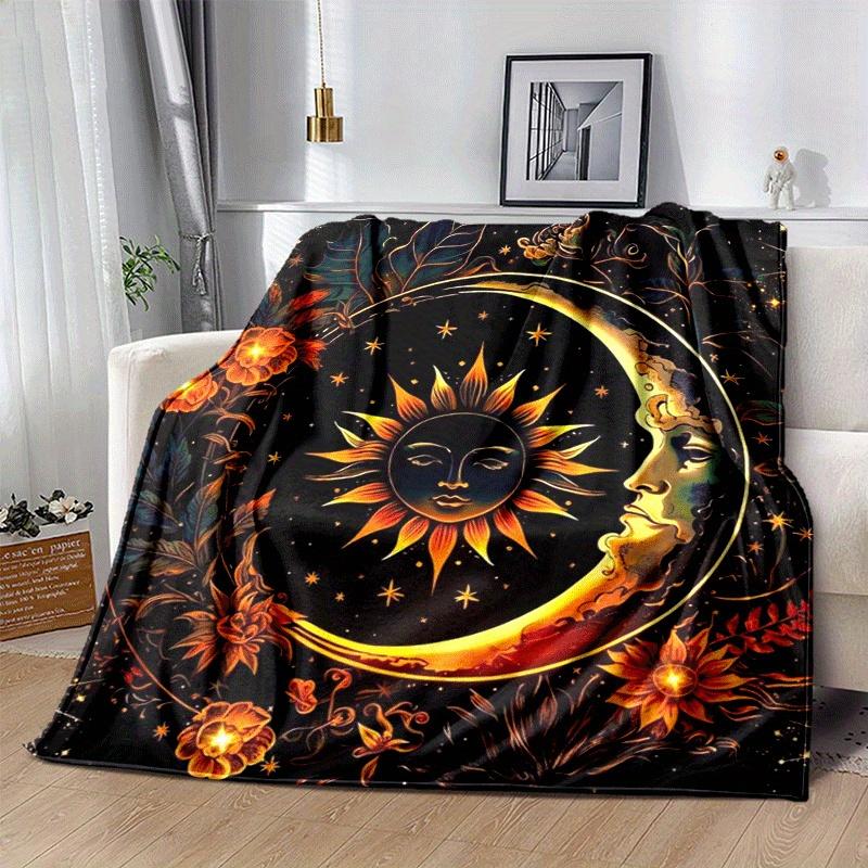 1pc Sun Moon Yin Yang Printing Lightweight Flannel Blanket, Comfortable and Warm Blanket, for Camping Sofa Bed and Couch Office, Gift
