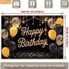 2D Black Gold Balloon Happy Birthday Backdrop Banner Photo Booth Background