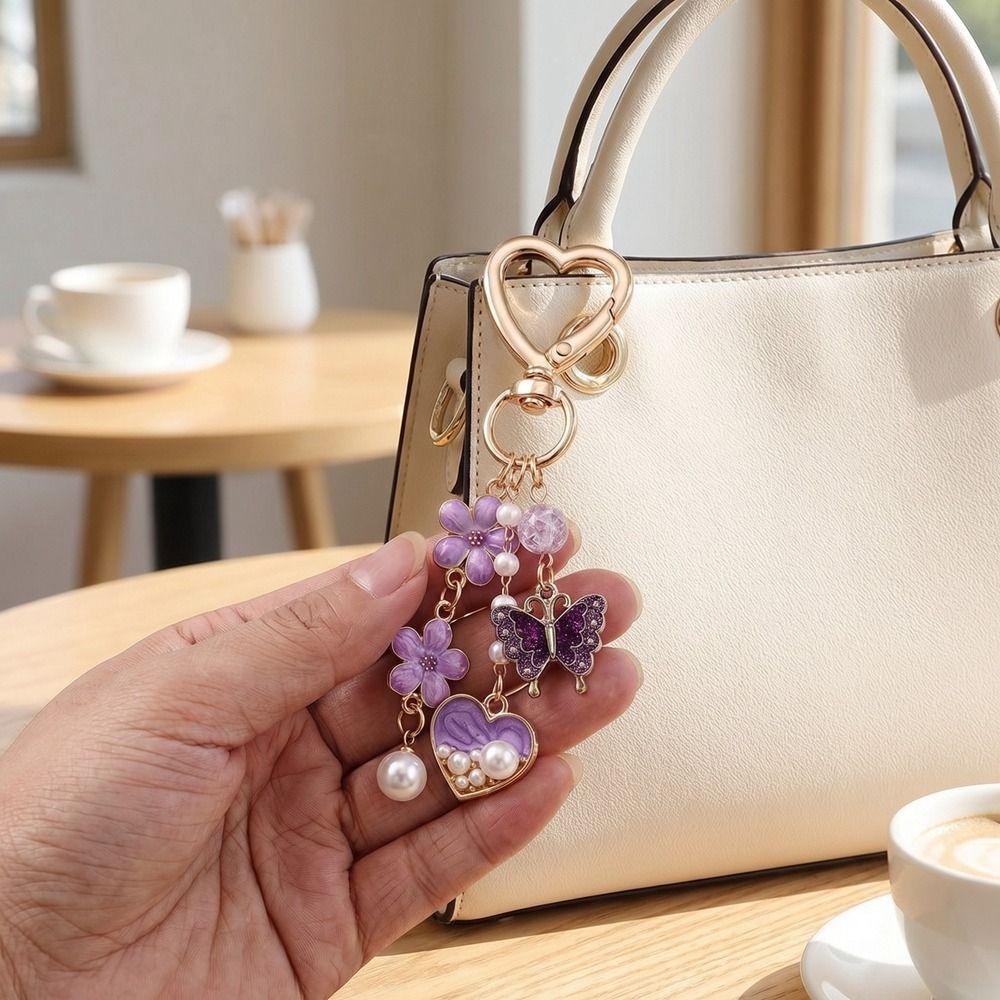 DIY Flower Pendant Hanger Bag Charm Multi-color Heart Key Ring  Car Keyring