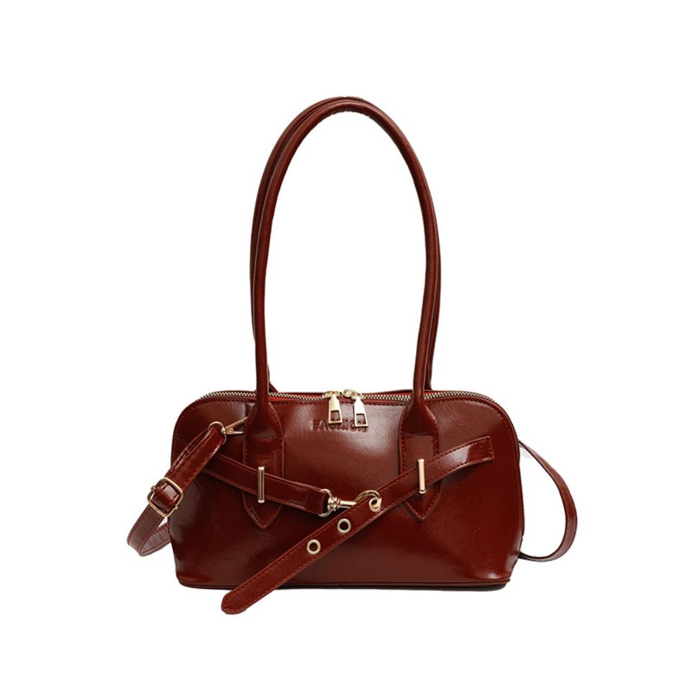 Korean Style Retro Shoulder Bag Solid Color Bowling Bag Fashionable Underarm Bag  Travel