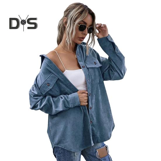 

Пальто весна-осень с нагрудными карманами, отложным воротником на пуговицах, однотонная вельветовая куртка, свободная повседневная верхняя одежда для путешествий и работы L