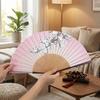 Floral Pattern Silk Bamboo Fan Translucent Decorative Fan Vintage Folding Fan Handmade Craft Handheld Fan Hanfu Fan Home Decor