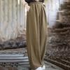 Solid Color Cotton and Linen Wide-leg Casual Pants Women's Spring and Summer 2025 New Loose Age-reducing Elastic Waist Retro Floor-mopping Trousers