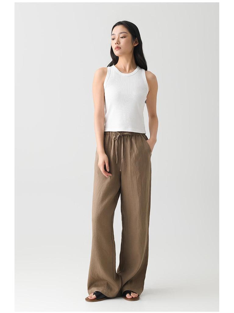 Women's Pure Linen Wide-Leg Pants - White, Summer Style, Loose Fit, High-End, Relaxed Feel