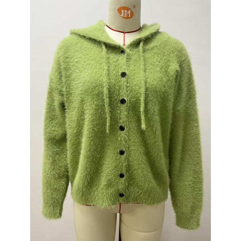 Autumn and Winter Soft Glutinous Imitation Mink Fur Hooded Cardigan Women's Casual Loose Knitted Hooded Jacket Top