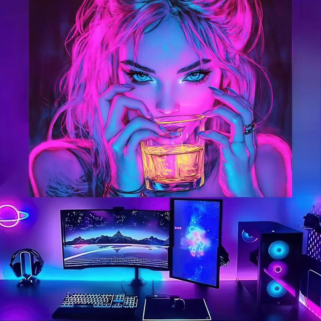 BlissYard Blacklight Tapestry Bedroom Cool Cute Girl Anime Wall Tapestry Aesthetic UV Reactive Purple Tapestries Glow In The Dark Art Wall Hanging