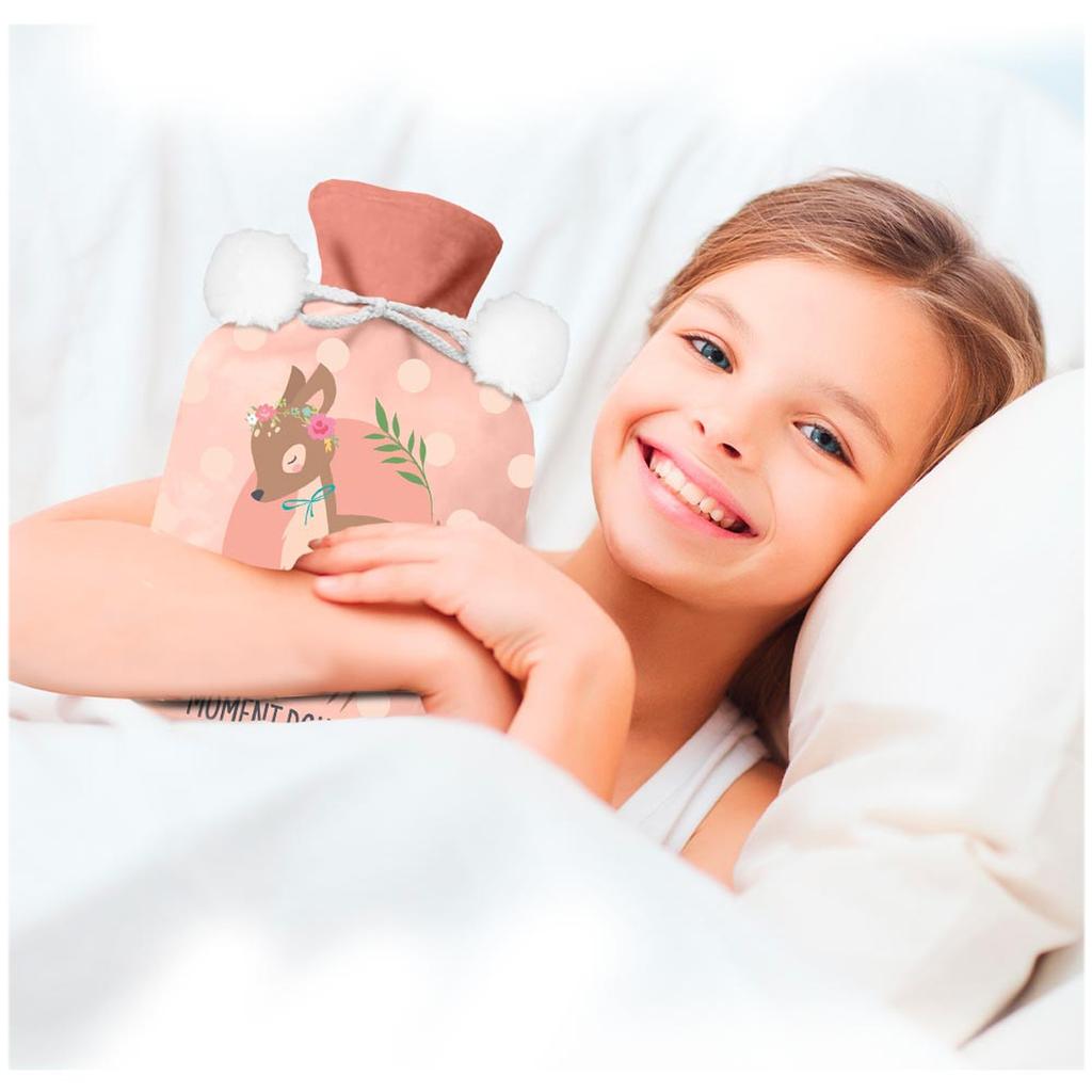 Les Trésors De Lily [A3016] - Bouillotte polaire 'Biche' pèche (moment douceur) - 27x16 (1L)