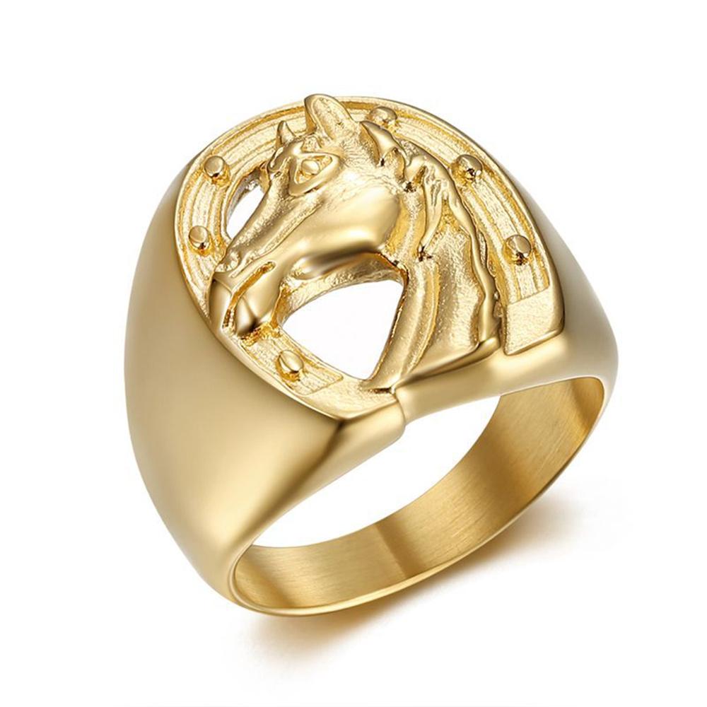 

Punk Horseshoe Horse Head Ring Male Wholesale Gold Color Stainless Steel Big Animal Rings for Men Fashion Party Jewelry Gift 7