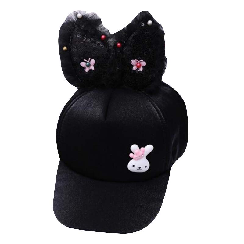 

Дитяча бейсболка з паєтками, дизайн кролячих вушок, шапка для дівчаток, дитячі шапки з мультфільмів чорний