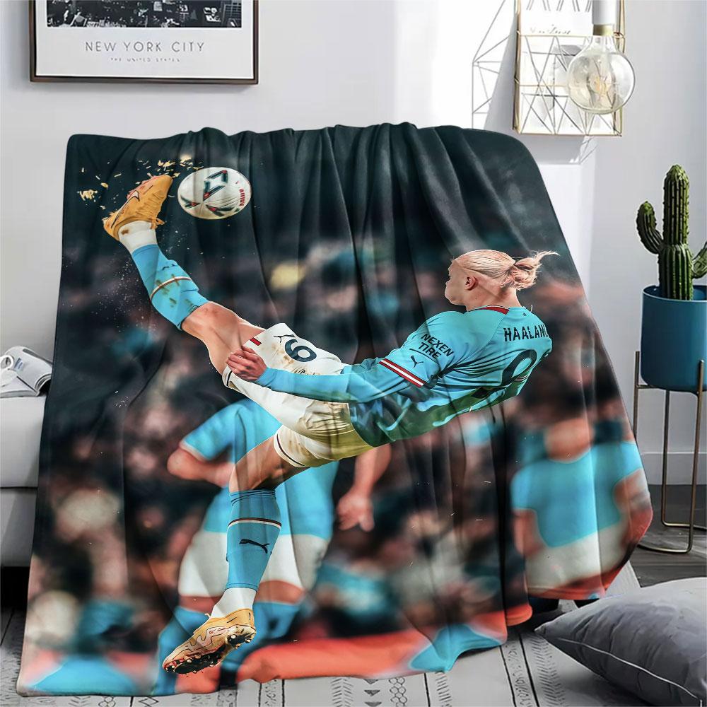 Erling Haaland Printed Flannel Blanket, soft throw for bedroom sofa, washable,soccer fan merchandise, great gift. 80cm x 120cm
