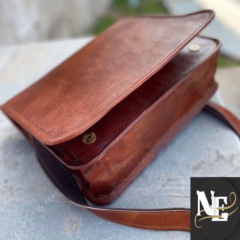 Odinė paštininko krepšys vyrams moterims Rudas odinis per petį nešiojamas krepšys, Odinis portfelis nešiojamam kompiuteriui, Odiniai krepšiai nešiojamam kompiuteriui