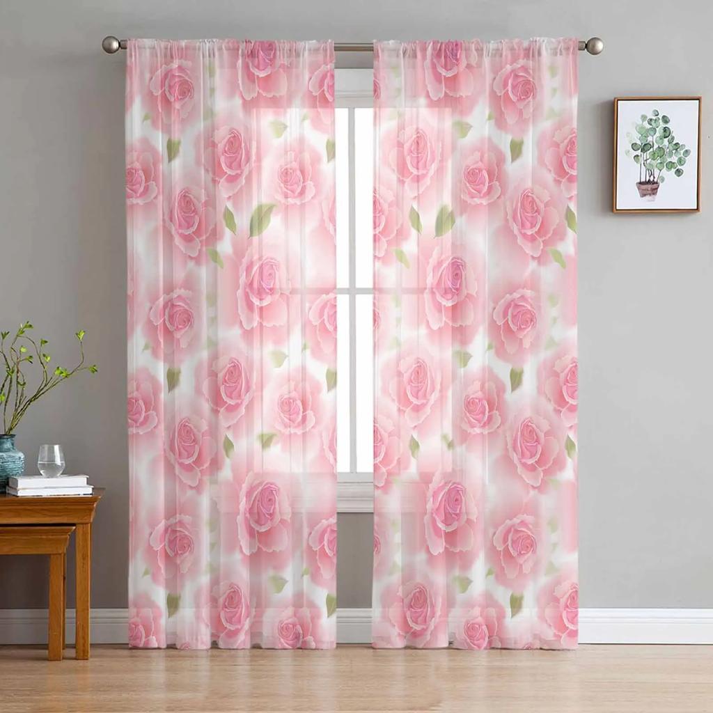 Pfingstrosen Rosen Blume Weiß Sheer Vorhänge für Schlafzimmer Wohnzimmer Dekoration Fenster Vorhang Küche Tüll Voile Organza Vorhänge