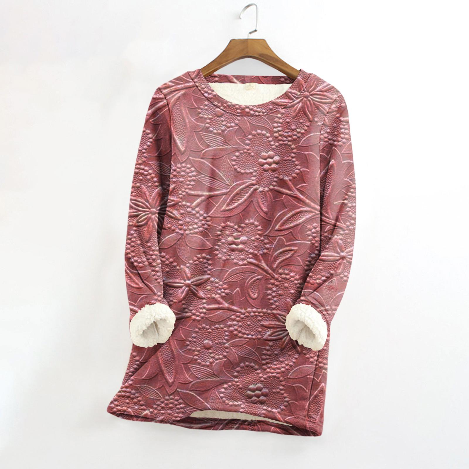 

Женский топ с круглым вырезом и принтом из утолщенного плюша и кашемира, теплый длинный топ XXXL красный