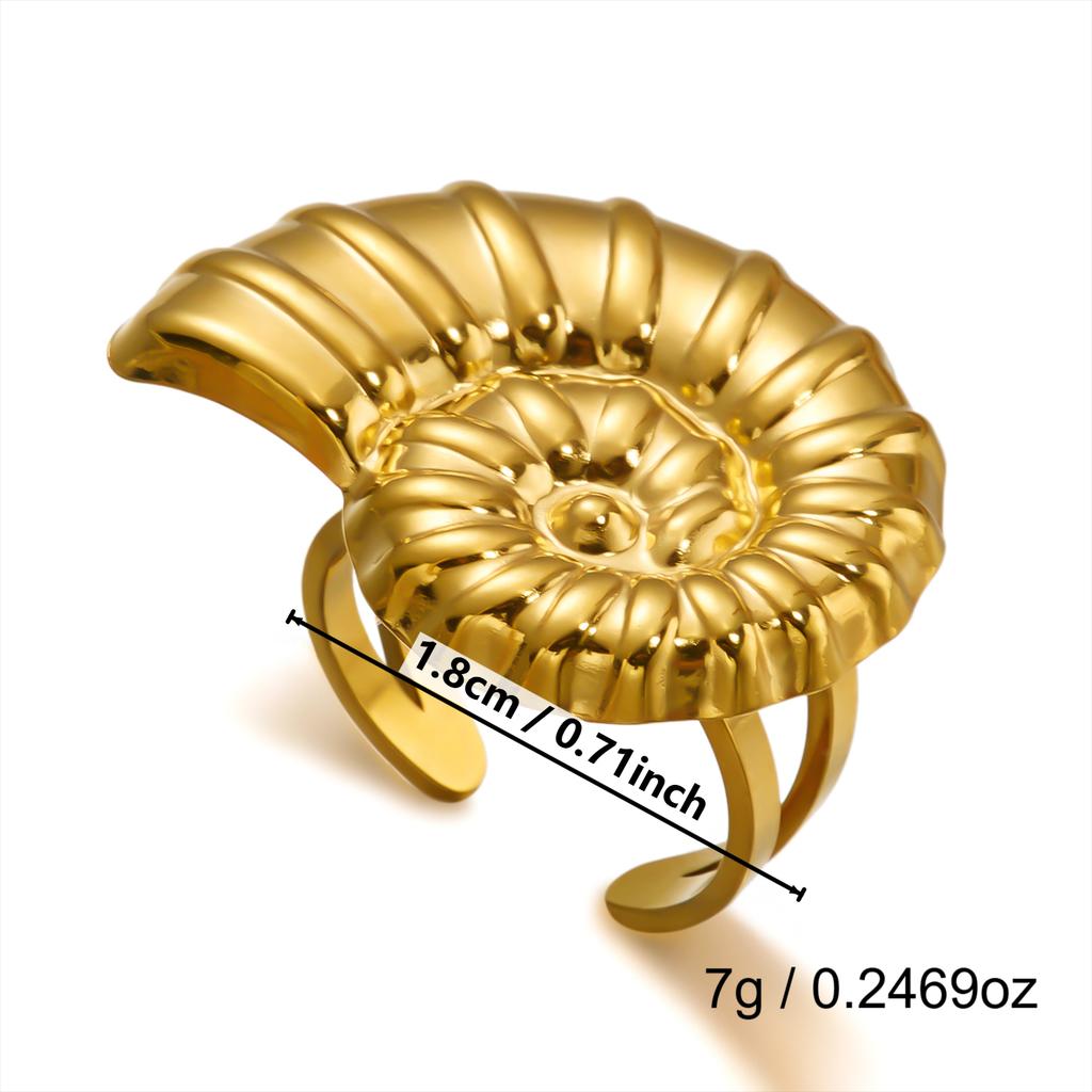 Exaggerated Geometric Heart Open Ring for Women Stainless Steel Gold Plated Starfish Conch Ring Summer Party Jewelry Gifts
